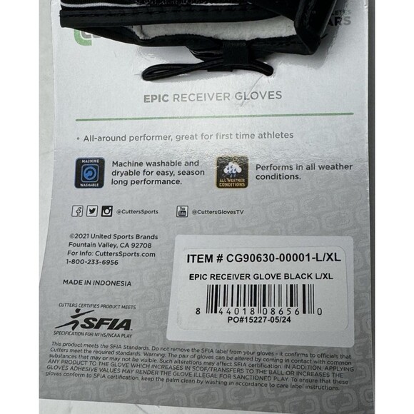 Cutters Football Adult L /XL Epic Receiver Gloves Sticky Grip Athletic - Picture 6 of 6